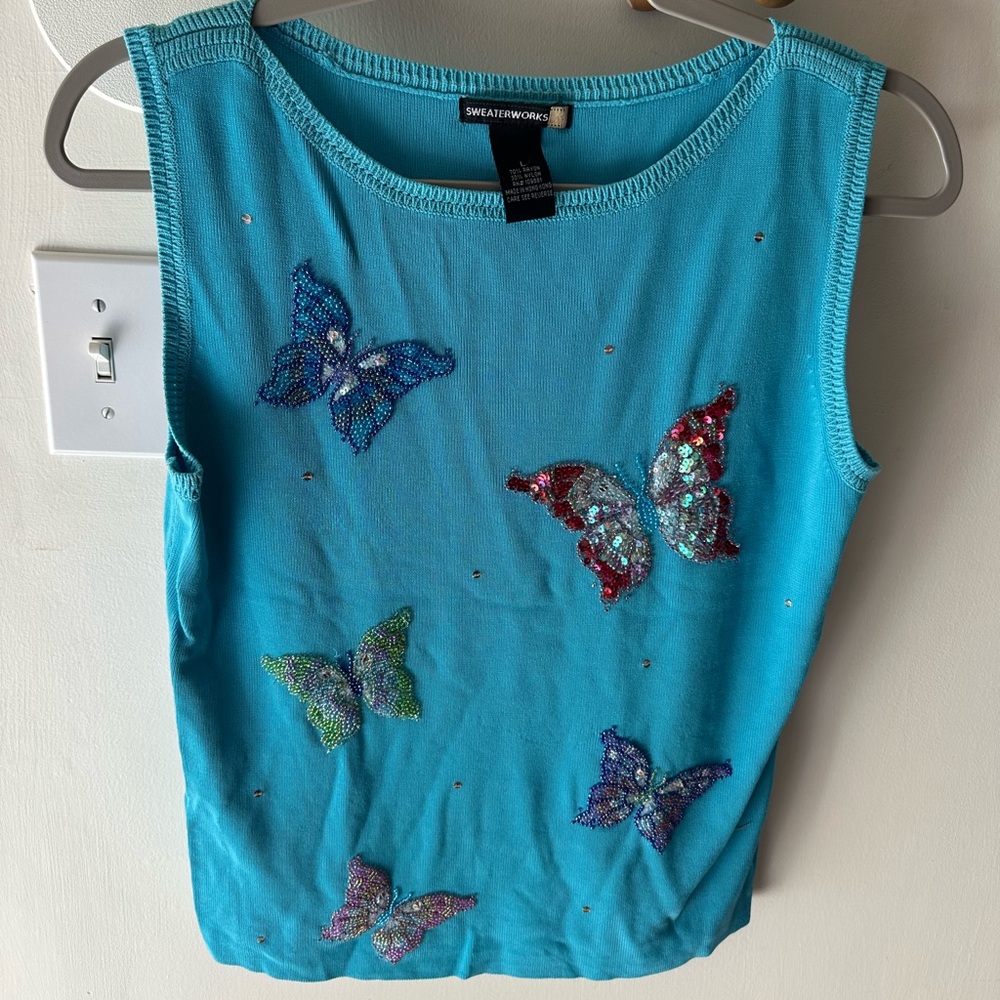 90s Beaded Butterfly Knit Tank - Picture 6 of 6